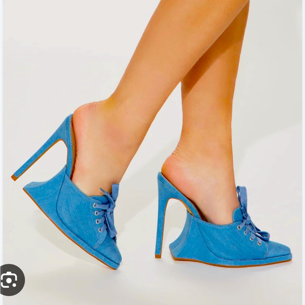 Brand New With Box, FashionNova Stunna Denim Heels, Size 9